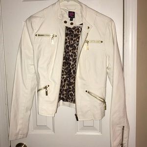 White leather jacket size small with leopard print